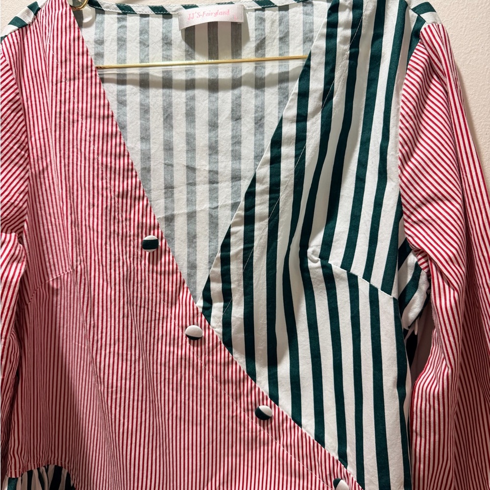 Striped Patchwork Button-Down Blouse In Pink And … - image 3